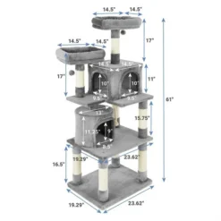 Frisco 61-in Faux Fur Tree & Condo, Gray + 38-in Cat Tree & Condo, Top Perch & Toy, Gray -FRISCO Sales 318964 PT2. SY630 V1630367789
