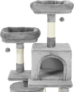 Frisco 61-in Faux Fur Tree & Condo, Gray + 38-in Cat Tree & Condo, Top Perch & Toy, Gray -FRISCO Sales 318964 PT3. SY630 V1630363328