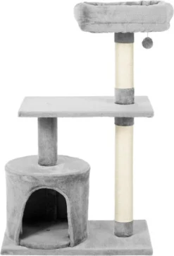 Frisco 61-in Faux Fur Tree & Condo, Gray + 38-in Cat Tree & Condo, Top Perch & Toy, Gray -FRISCO Sales 318964 PT5. SY630 V1630366324