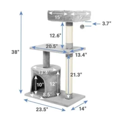 Frisco 61-in Faux Fur Tree & Condo, Gray + 38-in Cat Tree & Condo, Top Perch & Toy, Gray -FRISCO Sales 318964 PT6. SY630 V1630359370