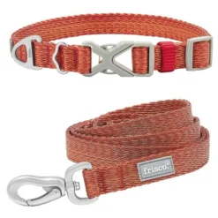 Frisco Outdoor Heathered Nylon Collar, Flamepoint Orange, Small - Neck: 10-14-in, Width: 5/8-in + Dog Leash, Flamepoint Orange, Small - Length: 6-ft, Width: 5/8-in