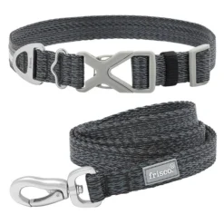Frisco Outdoor Heathered Nylon Collar, Midnight Black, LG, Neck: 18 -26-in, Width: 1-in + Dog Leash, Midnight Black, LG - Length: 6-ft, Width: 1-in