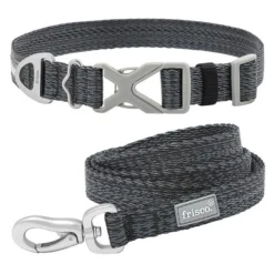 Frisco Outdoor Heathered Nylon Collar, Midnight Black, MD - Neck: 14-20-in, Width: 3/4-in + Dog Leash, Midnight Black, MD - Length: 6-ft, Width: 3/4-in