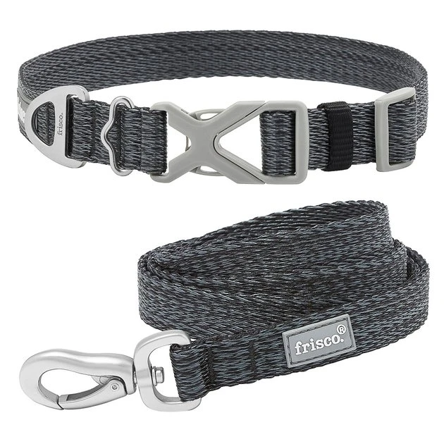 Frisco Outdoor Heathered Nylon Collar, Midnight Black, XS, Neck: 8-12-in, Width: 5/8th -in + Dog Leash, Midnight Black, SM - Length: 6-ft, Width: 5/8-in 3 Frisco Outdoor Heathered Nylon Collar, Midnight Black, XS, Neck: 8-12-in, Width: 5/8th -in + Dog Leash, Midnight Black, SM - Length: 6-ft, Width: 5/8-in
