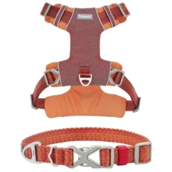 Frisco Outdoor Lightweight Ripstop Nylon Harness, Flamepoint Orange, Large, Neck: 18 to 28-in, Girth 24 to 34-in + Heathered Nylon Collar, Flamepoint Orange, Large, Neck: 18 -26-in, Width: 1-in
