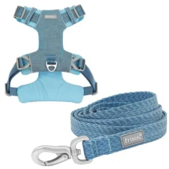 Frisco Outdoor Lightweight Ripstop Nylon Harness, River Blue, Extra Large, Neck: 22 to 34-in, Girth: 32 to 44-in + Heathered Dog Leash, River Blue, Large - Length: 6-ft, Width: 1-in