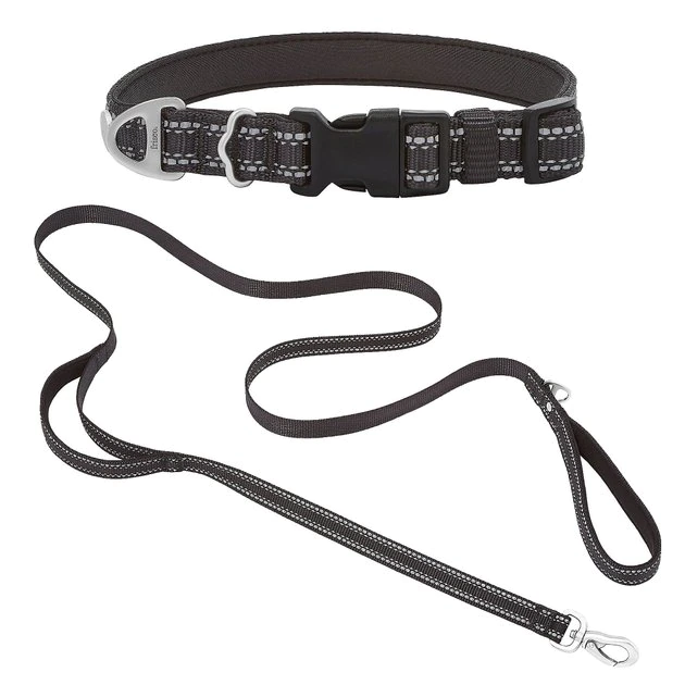 Frisco Outdoor Nylon Reflective Comfort Padded Collar, Midnight Black, XS, Neck: 8-12-in, Width: 5/8th -in + Dog Leash, Midnight Black, SM - Length: 6-ft, Width: 5/8-in 3 Frisco Outdoor Nylon Reflective Comfort Padded Collar, Midnight Black, XS, Neck: 8-12-in, Width: 5/8th -in + Dog Leash, Midnight Black, SM - Length: 6-ft, Width: 5/8-in