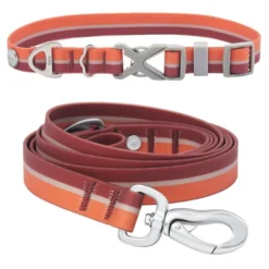Frisco Outdoor Two Toned Waterproof Stink Proof PVC Collar, Flamepoint Orange, Extra Small, Neck: 8-12-in, Width: 5/8th -in + Dog Leash, Sunset Orange, Small - Length: 6-ft, Width: 5/8-in