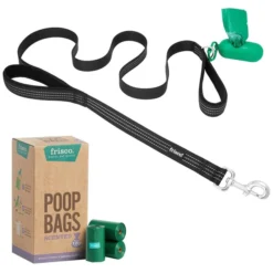 Frisco Traffic Leash with Padded Handles & Poop Bag Dispenser, Black, Length: 6ft, Width: 1-in + Refill Dog Poop Bags, Scented, 120 count