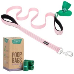 Frisco Traffic Leash with Padded Handles & Poop Bag Dispenser, Pink, Length: 6ft, Width: 1-in + Refill Dog Poop Bags, Scented, 120 count