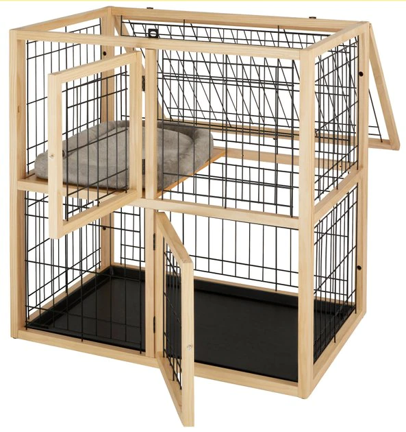 Frisco Collapsible Wood & Wire Cat Cage Playpen, 2 Level 5 Frisco Collapsible Wood & Wire Cat Cage Playpen, 2 Level - Image 3