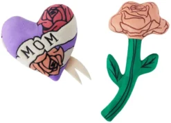 Frisco Mother's Day Rose & Heart Plush Squeaky Dog Toy, 2 count