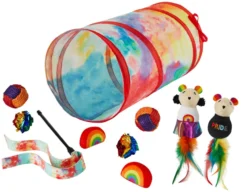 Frisco Pride Plush, Teaser, Ball, Tunnel Variety Pack Cat Toy with Catnip, 10 count